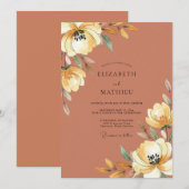Invitation Mariage Péonie Dorée Rouille (Devant / Derrière)