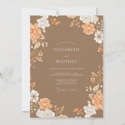 Invitation Mariage Péonie Pêche Marron (Devant)