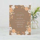 Invitation Mariage Péonie Pêche Marron (Debout devant)