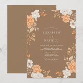Invitation Mariage Péonie Pêche Marron (Devant / Derrière)
