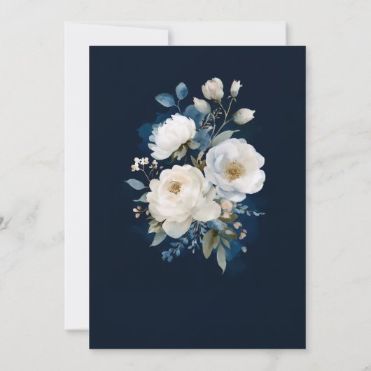 Invitation Mariage Peony bleu et blanc (Dos)