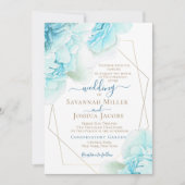 Invitation Mariage peony bleu poussiéreux mariage floral (Devant)