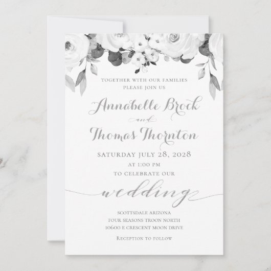 Invitation Mariage Peony noir et blanc (Devant)