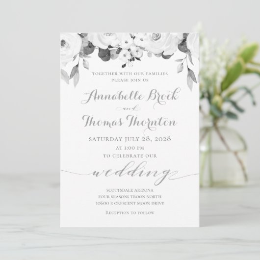 Invitation Mariage Peony noir et blanc (Debout devant)