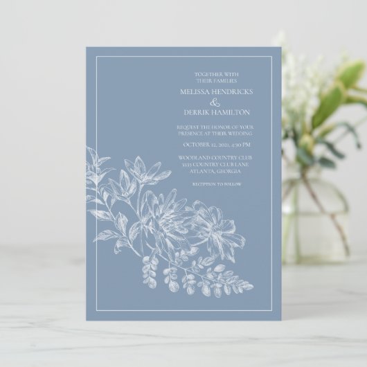 Invitation Mariage périphérique bleu trait (Debout devant)