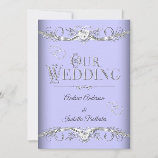 Invitation Mariage Periwinkle Blue Silver Diamond Hearts (Devant)