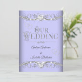 Invitation Mariage Periwinkle Blue Silver Diamond Hearts (Debout devant)