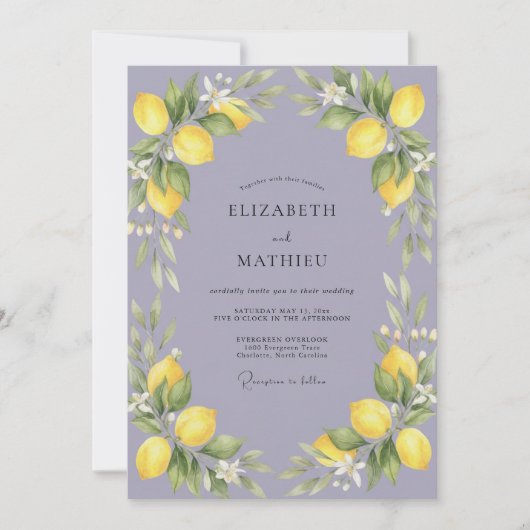 Invitation Mariage Periwinkle Citron Eucalyptus (Devant)