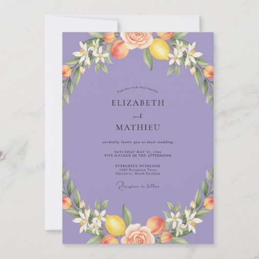 Invitation Mariage Periwinkle Citron Pêche Eucalyptus (Devant)