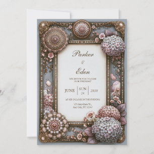 Invitation Mariage Perle Hydrangea Bleu Poussiéreux