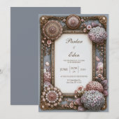 Invitation Mariage Perle Hydrangea Bleu Poussiéreux (Devant / Derrière)