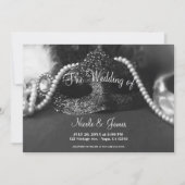Invitation Mariage perles Mascarade noir et blanc (Devant)