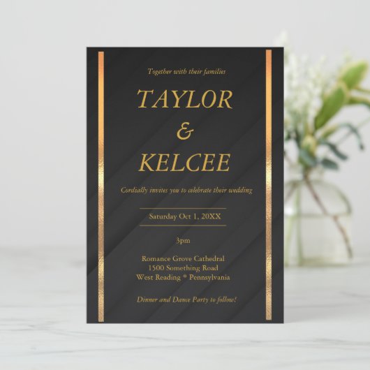 Invitation Mariage PERSONNALISABLE en or noir (Debout devant)