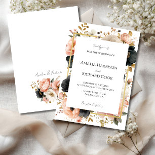 Invitation Mariage personnalisable Fleurs Or Pêche Noir