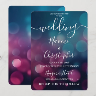 Invitation Mariage personnalisable rose foncé bleu Bokeh
