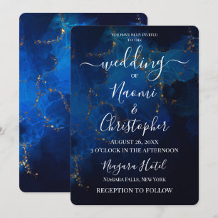 Invitation Mariage personnalisé à l'encre alcoolique bleu fon