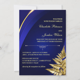Invitation Mariage personnalisé avec photo bleu royal et or