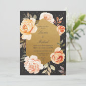 Invitation Mariage personnalisé Black Gold et Rose Peach Flow (Debout devant)