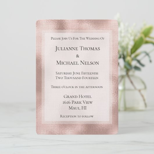 Invitation Mariage personnalisé Blush Pink Rose Gold (Debout devant)