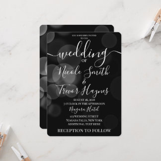 Invitation Mariage personnalisé Bokeh Bulles sur fond noir