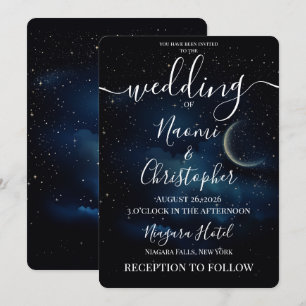 Invitation Mariage Personnalisé Ciel de Nuit Bleu Lune