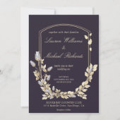 Invitation Mariage personnalisé Dark Blue Gold Flower Shield (Devant)