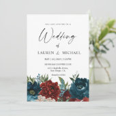 Invitation Mariage personnalisé de fleurs rouges violettes bl (Debout devant)