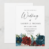 Invitation Mariage personnalisé de fleurs rouges violettes bl (Devant / Derrière)