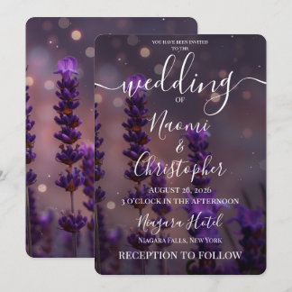 Invitation Mariage personnalisé fleurs de lavande nuit bokeh