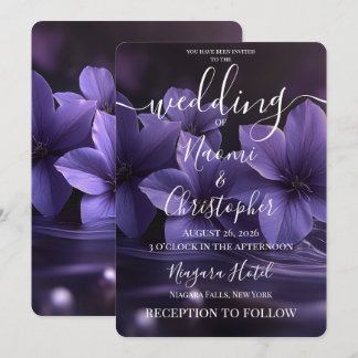 Invitation Mariage personnalisé fleurs violettes brume liquid