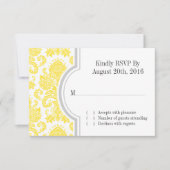 Invitation Mariage personnalisé Jaune Damas RSVP (Devant)