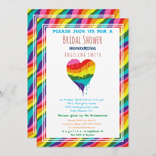 Invitation Mariage personnalisé LGBT Cœur Arc-en-ciel (Devant / Derrière)