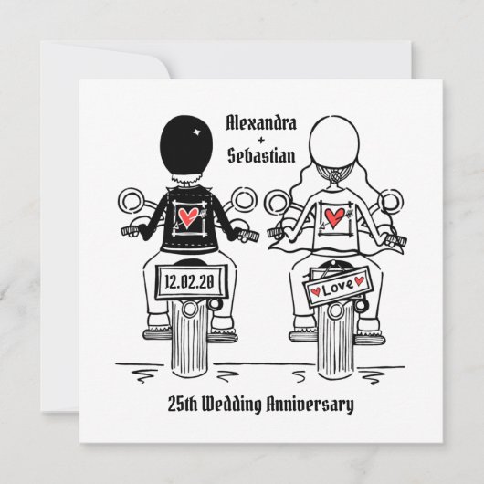 Invitation Mariage personnalisé moto anniversaire de bikers (Devant)