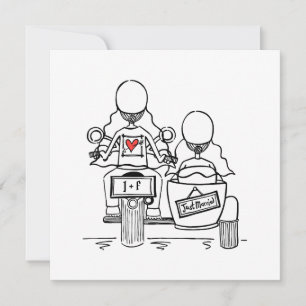 Invitation Mariage personnalisé : moto et side-car pour deux 