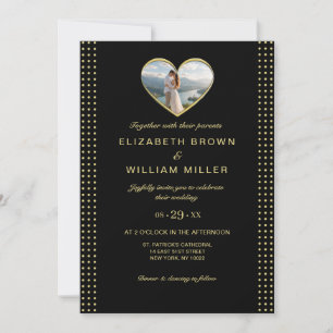 Invitation Mariage personnalisé pois dorés et noirs