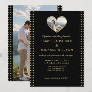 Invitation Mariage personnalisé pois dorés et noirs