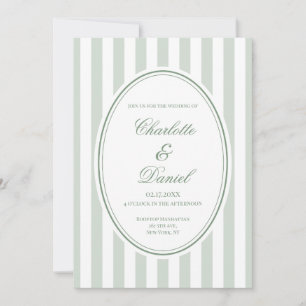 Invitation Mariage personnalisé rayé vert clair
