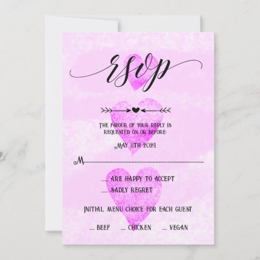 Invitation Mariage personnalisé RSVP coeurs traditionnels (Devant)