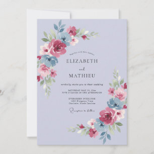 Invitation Mariage Pervenche Bourgogne Ranunculus Eucalyptus