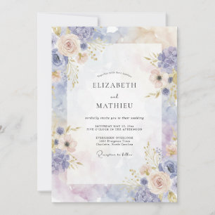 Invitation Mariage Pervenche Champagne Ranunculus Eucalyptus