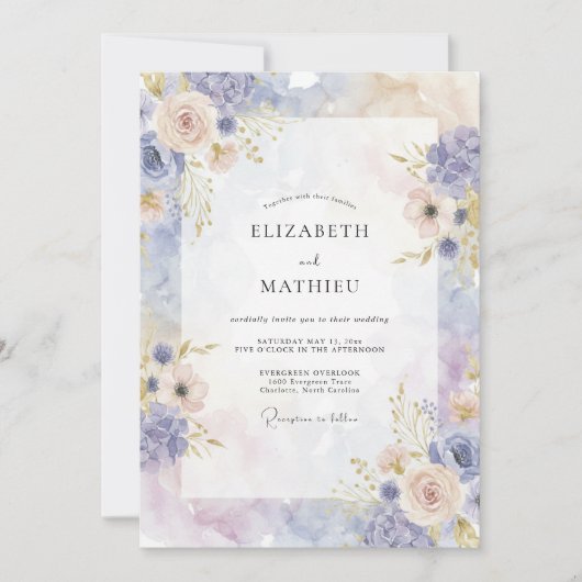 Invitation Mariage Pervenche Champagne Ranunculus Eucalyptus (Devant)