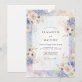 Invitation Mariage Pervenche Champagne Ranunculus Eucalyptus (Devant / Derrière)