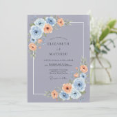 Invitation Mariage Pervenche Chaud Pivoine Pêche (Debout devant)