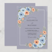 Invitation Mariage Pervenche Chaud Pivoine Pêche (Devant / Derrière)