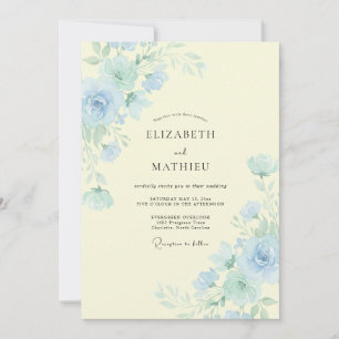Invitation Mariage Pervenche Citron Pivoine
