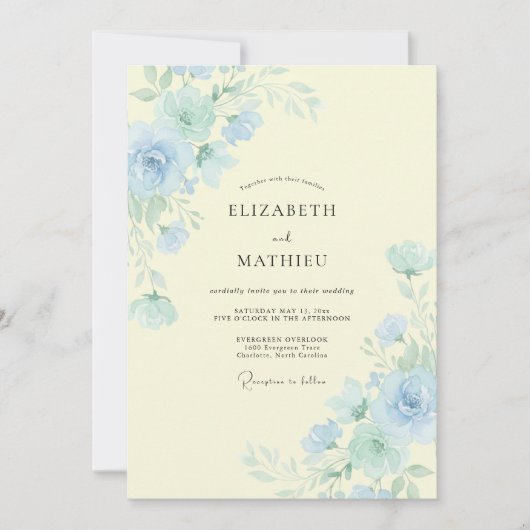 Invitation Mariage Pervenche Citron Pivoine (Devant)