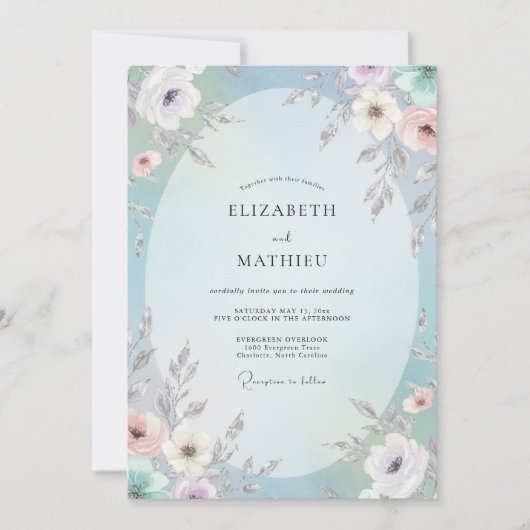 Invitation Mariage Pervenche Douce Corail Pétales (Devant)