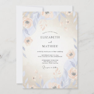 Invitation Mariage Pervenche Feuillage Abricot Sage