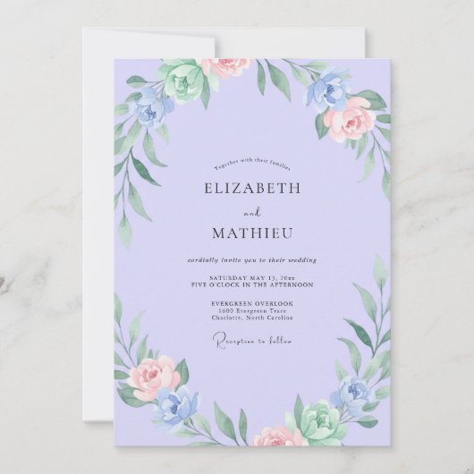 Invitation Mariage Pervenche Feuillage Sauge (Devant)