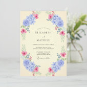 Invitation Mariage Pervenche Fuchsia Hydrangea Eucalyptus (Debout devant)